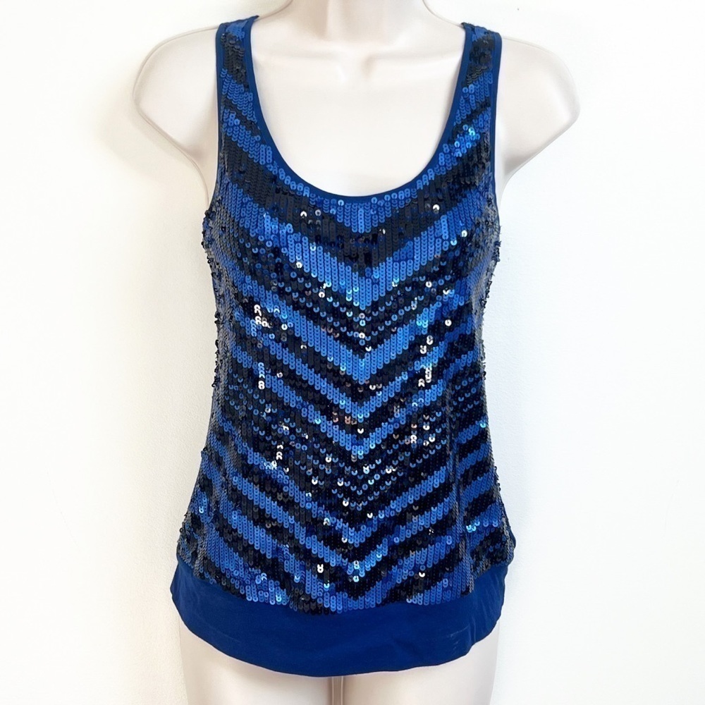 Express Sequin Scoop Neck Pullover Tank Top Blue Extra Small